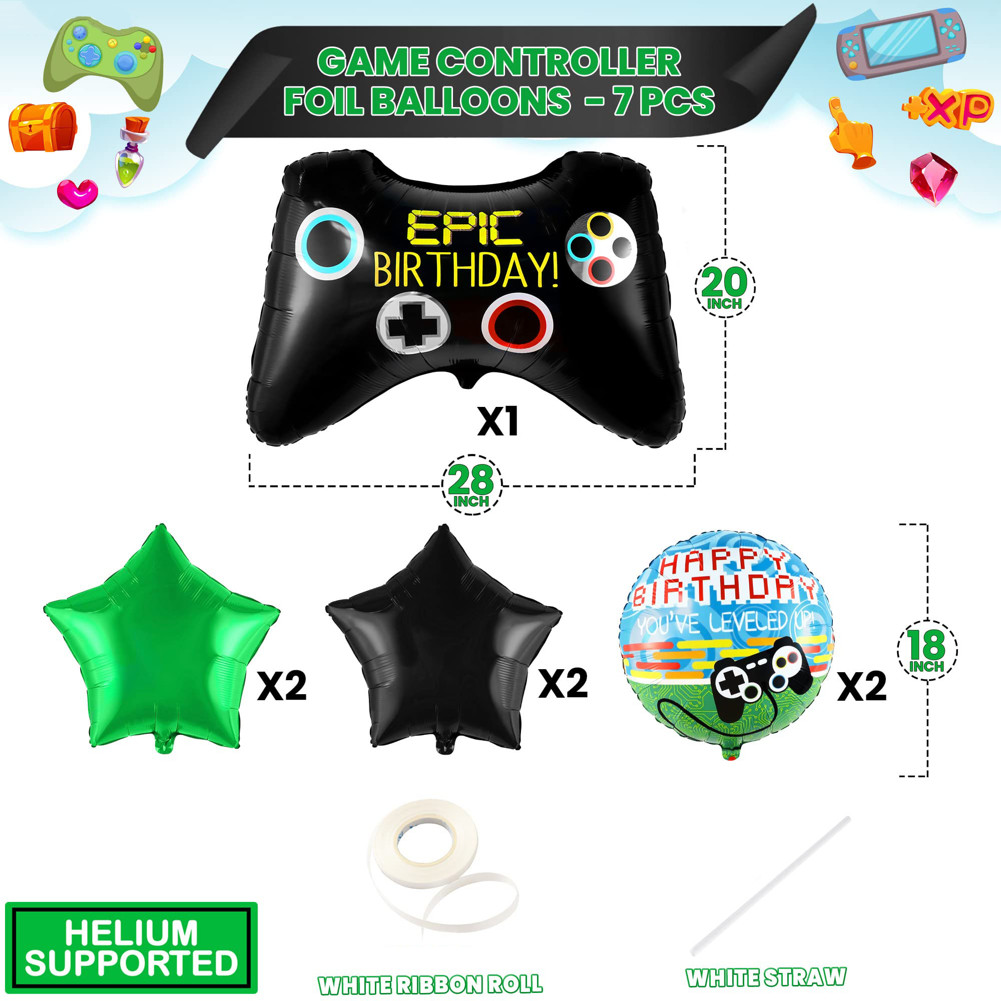 7pcs Video Game Mylar Balloons - Party Games Using Balloons 评论和价格