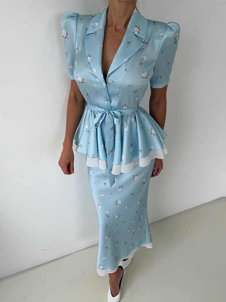 Floral Blazer Coat Skirt Sets  - Party Games Switch 评论和价格