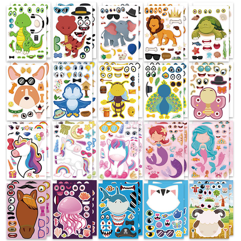 12/24 Sheets Make a Face Stick - Zoo Party Games 评论和价格